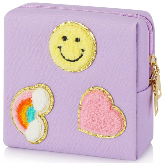 Preppy Patch Period Bag for Teen Aged Girls, Sanitary Napkin Storage Bag, Functional PU Leather Sanitary airogymAU supplements