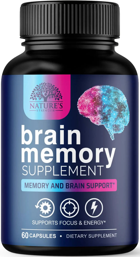 Brain Memory Supplement Pills - 3X Strength Nootropics for Concentration, Clarity & Focus Support - Brain Health Cognitive Vitamins with Bacopa, Phosphatidylserine & DMAE, Brain Booster - 60 Capsules Nature's StrengthAU supplements