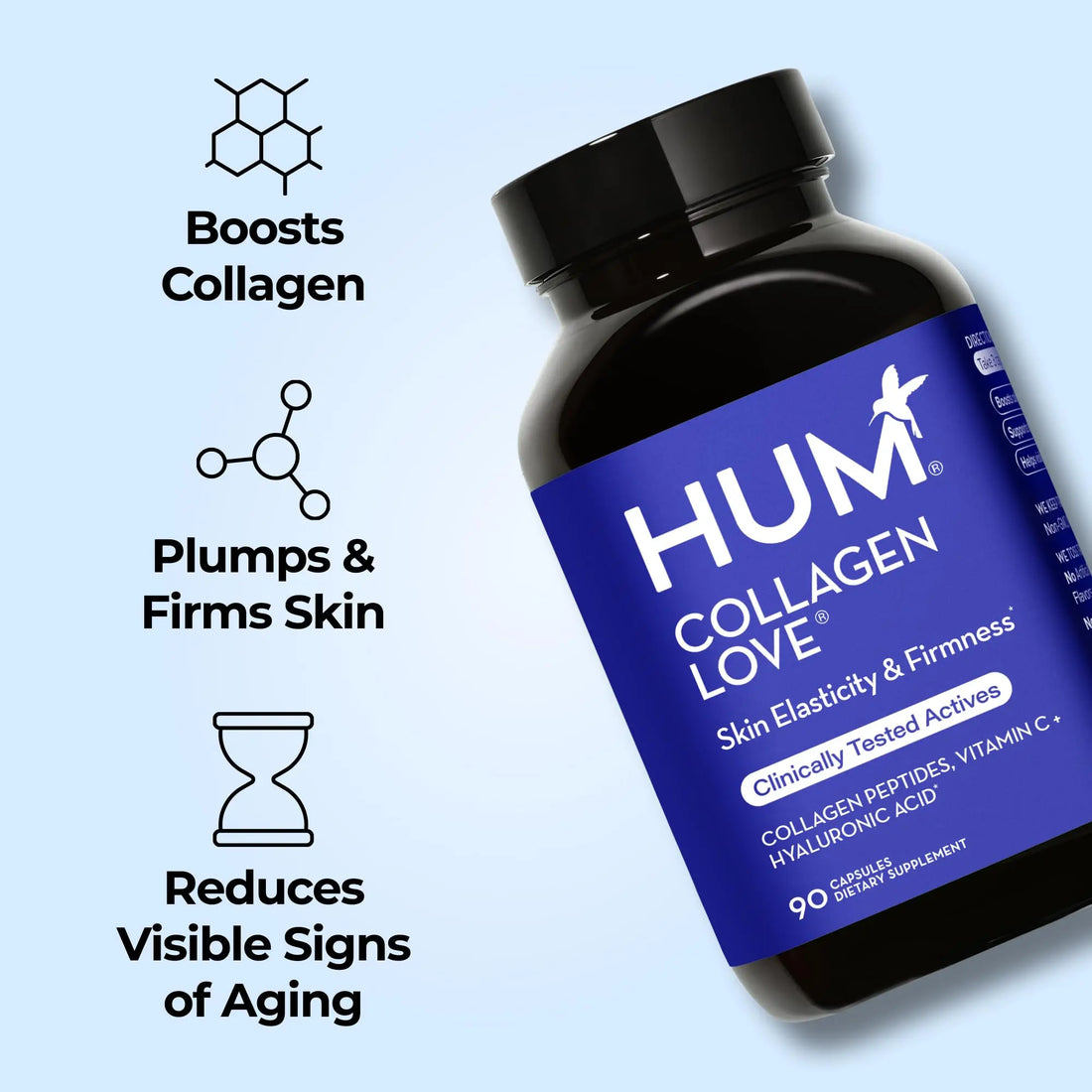 HUM Collagen Love Skin Supplement, Collagen Peptides Capsules with Hyaluronic Acid & Vitamin C, Supports Firm Skin & Helps Minimize Signs of Aging, Supplements HUM uk supplements