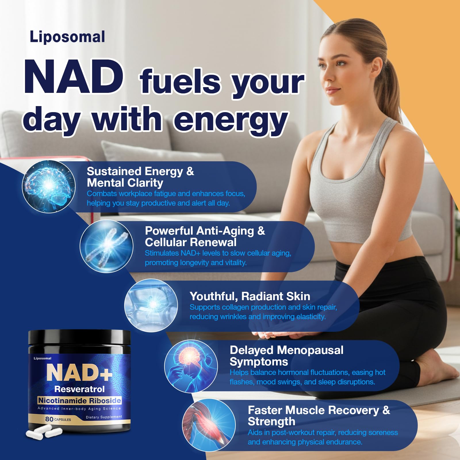 NLMUBR LUCKSIT NAD Supplement - NAD Nicotinamide Riboside Resveratrol 900mg, NAD Supplements for Women & Man, Liposomal NAD+ for Anti Aging & Cell Regenerator, 80 Capsules NLMUBR LUCKSIT Au supplements