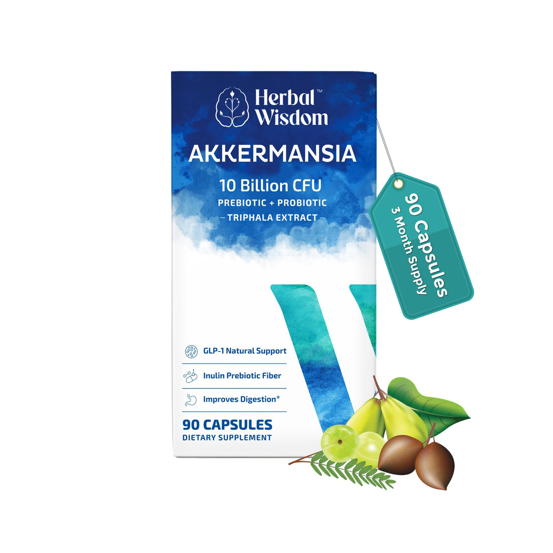 Herbal Wisdom Akkermansia Probiotic 10 Billion CFU - Advanced Support, Probiotic+Prebiotic | for Gut & Metabolism Support - No Bloating | with Inulin & Triphala Herbal Wisdom uk supplements