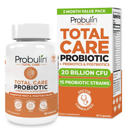 Probulin Total Care Probiotic Supplement, Daily Gut, Digestive, and Immune Health Probiotics Capsules for Men and Women, 20 Billion CFU, Vegan, 90 Count Bottle ProbulinAU supplements