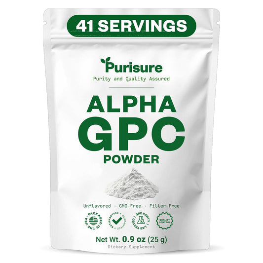 Purisure Alpha GPC Powder, 25 g, Pure Alpha GPC Choline Supplement for Brain and Focus, CDP Choline Supplements for Memory Performance & Concentration, No Fillers, Non-GMO, Offers 41 Servings PurisureAu supplements