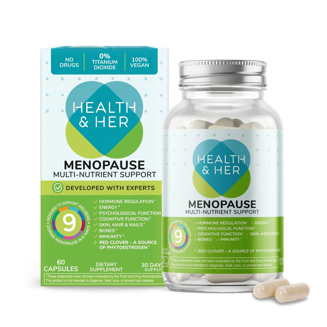 Health & Her Menopause Supplements for Women - Multi-Nutrient Support, Menopause Vitamins for Energy, Bones, Muscles, Skin & Hair, Vegan, Gluten-Free, Non GMO (60ct - 1 Month) Health and Her uk supplements