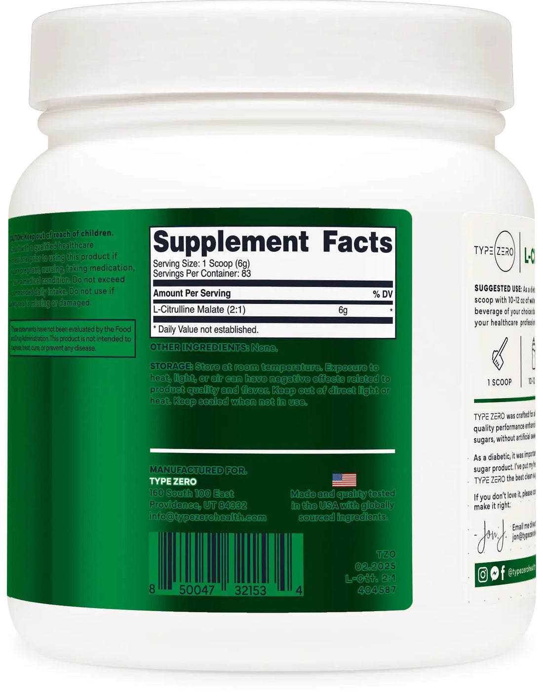 Type Zero Clean L-Citrulline Malate 2:1 Powder Drink Mix (500g, Unflavored) (83 Servings) - Keto Friendly, Gluten Free, Non-GMO Type Zero Au supplements