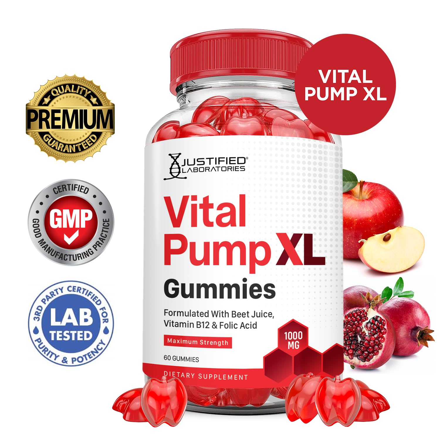 Justified Laboratories Vital Pump XL Performance Gummies 1000MG Advanced Formula Vital PumpXL Formulated with Beet Juice ACV Pomegranate Beet Powder B12 Vegan Non GMO 60 Gummys Justified Laboratories Au supplements