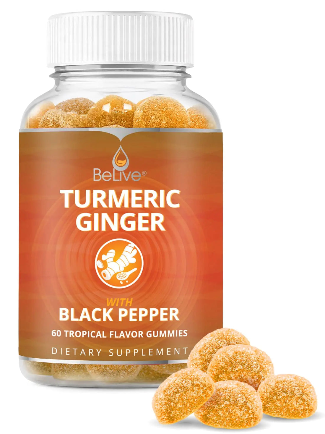 BeLive Turmeric Curcumin with Black Pepper & Ginger - 60 Gummies I Turmeric and Ginger BeLive uk supplements
