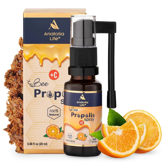 Anatolia Life Bee Propolis Spray + Vitamin C – Alcohol-Free, Natural Orange Flavor, 100% Pure Bee Propolis Extract, Antioxidant Support, Gentle Throat Comfort – 20 ml (~160 Sprays) Anatolia LifeAu supplements