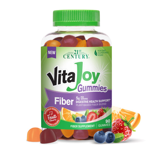 21st Century VitaJoy Fiber Gummies (Fruit Flavored, 90 Count), 5 g Fiber Per Serving for Digestive Support, Pectin-Based Prebiotic Gummies, Non-GMO, Vegan, Gluten Free, 21st CenturyUS supplements