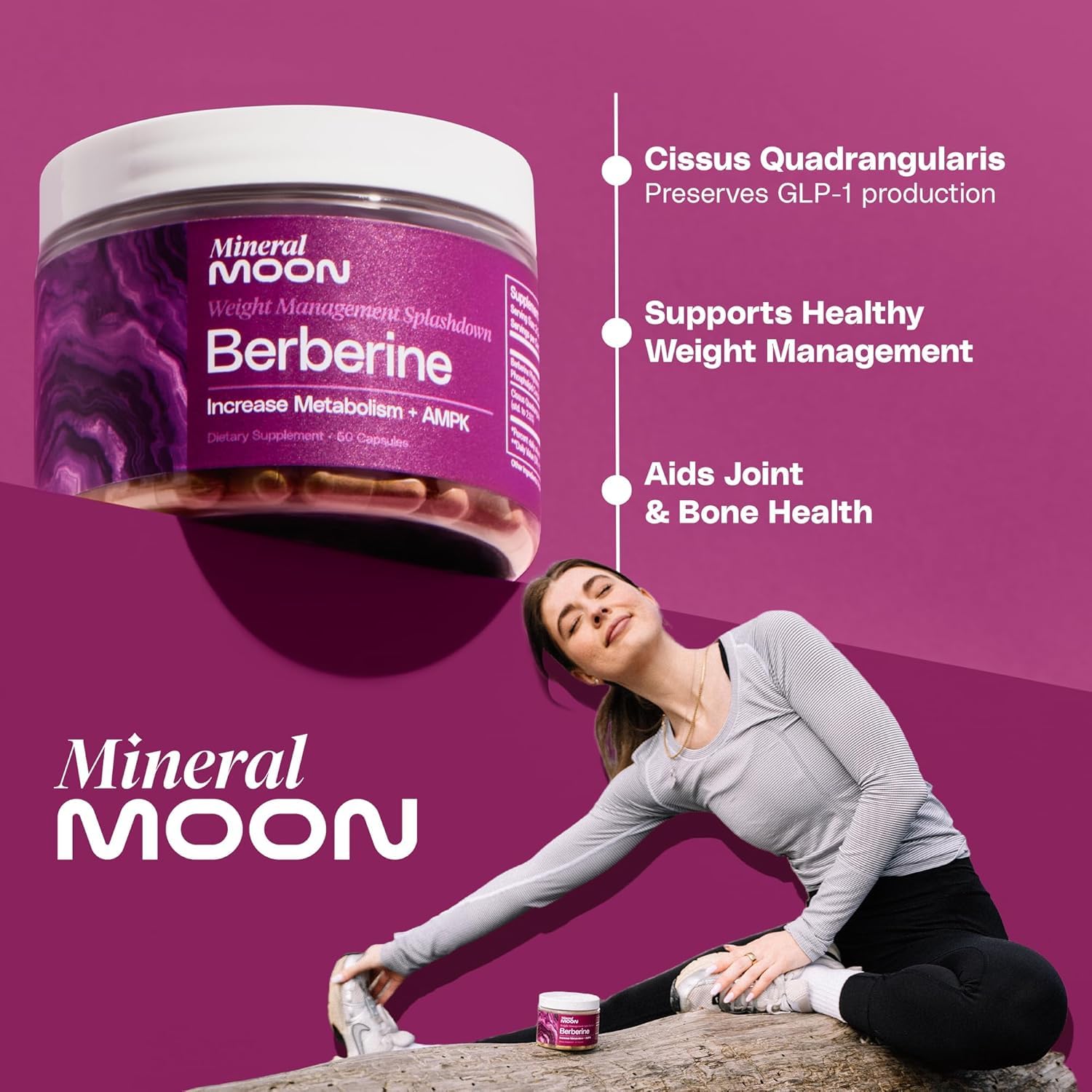 Mineral Moon Premium Berberine Supplement Body Composition, 60 Capsules - with Cissus Quadrangularis & Berberine Phytosome - Supports Overall Wellness Mineral Moon Au supplements