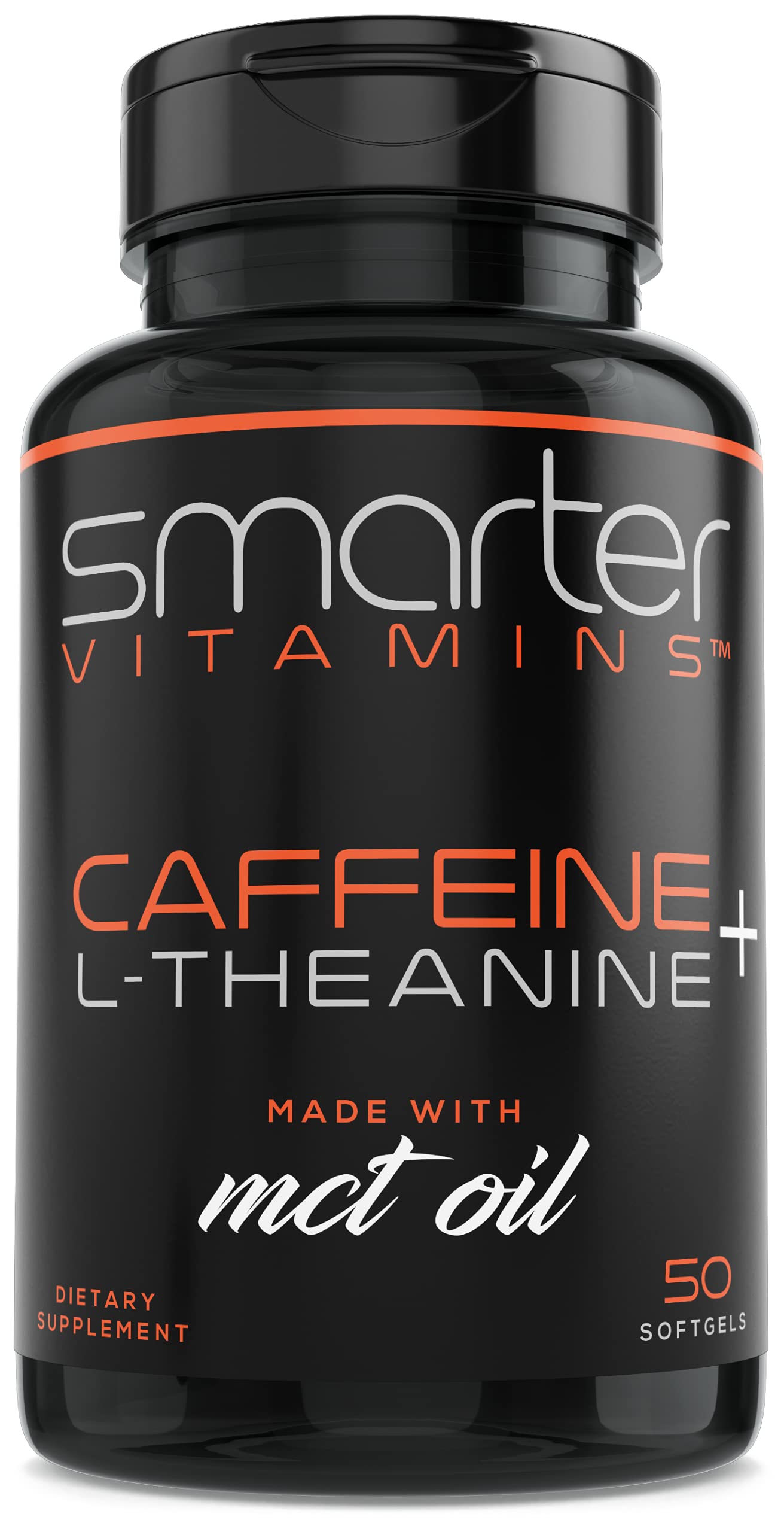 SmarterVitamins 200mg Caffeine Pills - MCT Oil from 100% Coconuts + 100mg L-Theanine, Energy and Focus, Extended Release Capsule, 50 Liquid Softgels SmarterVitamins Au supplements