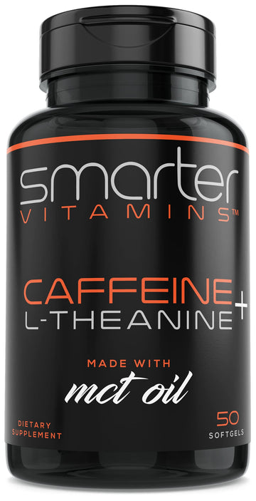 SmarterVitamins 200mg Caffeine Pills - MCT Oil from 100% Coconuts + 100mg L-Theanine, Energy and Focus, Extended Release Capsule, 50 Liquid Softgels SmarterVitamins Au supplements