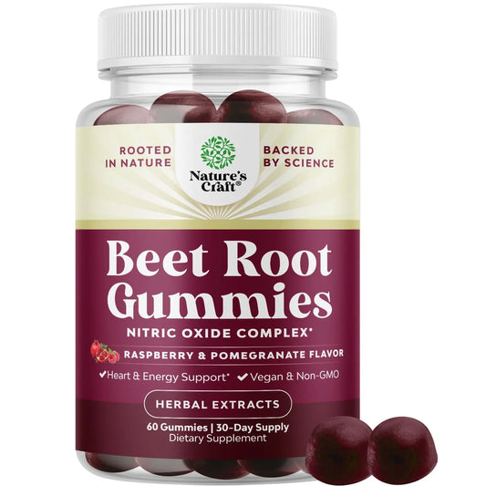 Flow Boosting Beet Root Gummies - Invigorating Beet Gummies for Adults Nitric Oxide Energy & Heart Health Support with Grapeseed Pomegranate & Vitamin B12 - Vegan Non-GMO & Gluten Free - 60 Count Natures CraftAU supplements