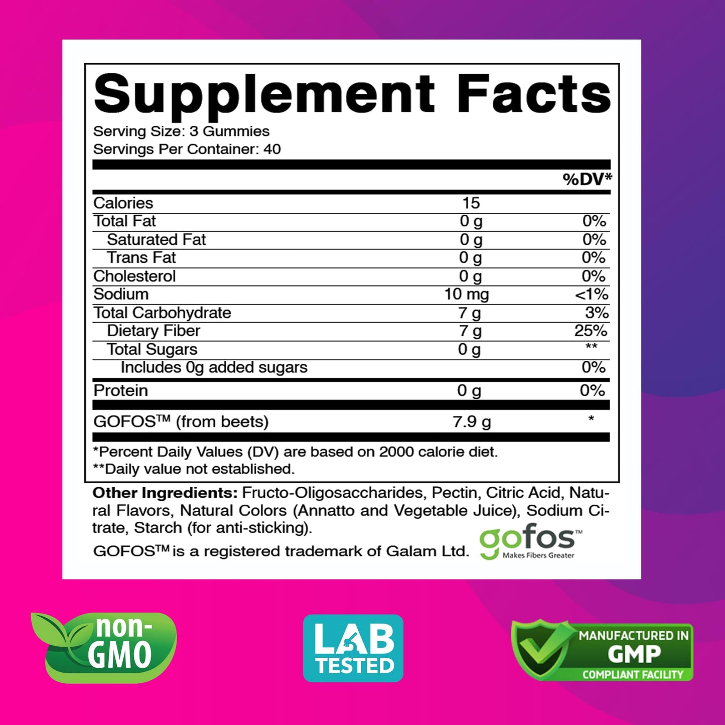 Vitabod Fiber Gummies 7G Per Serving for Digestive Health & Regularity, Prebiotic GOFOS™ Plant-Based Fiber, No Sugar Added, Vegan, Berry Peach Strawberry, 120 Gummies (Adults, Women & Men) VitabodUS supplements