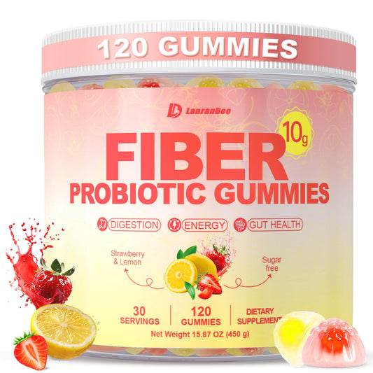 10g Fiber Gummies for Adults with Probiotics, Sugar Free Fiber Supplement with Organic Super Greens & Digestive Enzymes, Supports Gut Health, LanranBeeUS supplements