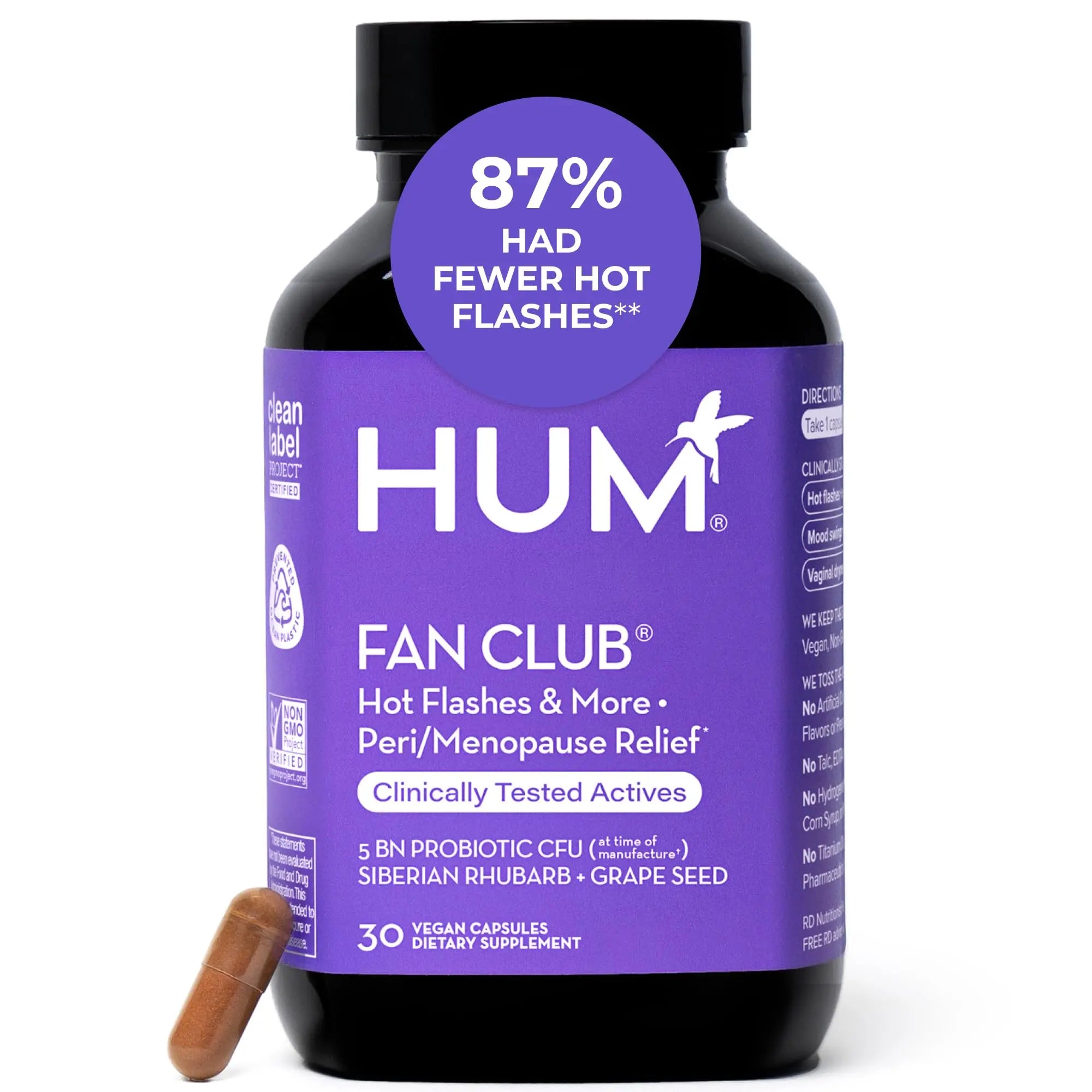 HUM Fan Club Menopause Probiotic Supplement, Estrogen Free Menopause Supplements for Women, Non Hormonal, Supports Energy & Hot Flashes, Grape Seed Extract & Siberian Rhubarb, 30 Vegan Capsules HUM Au supplements