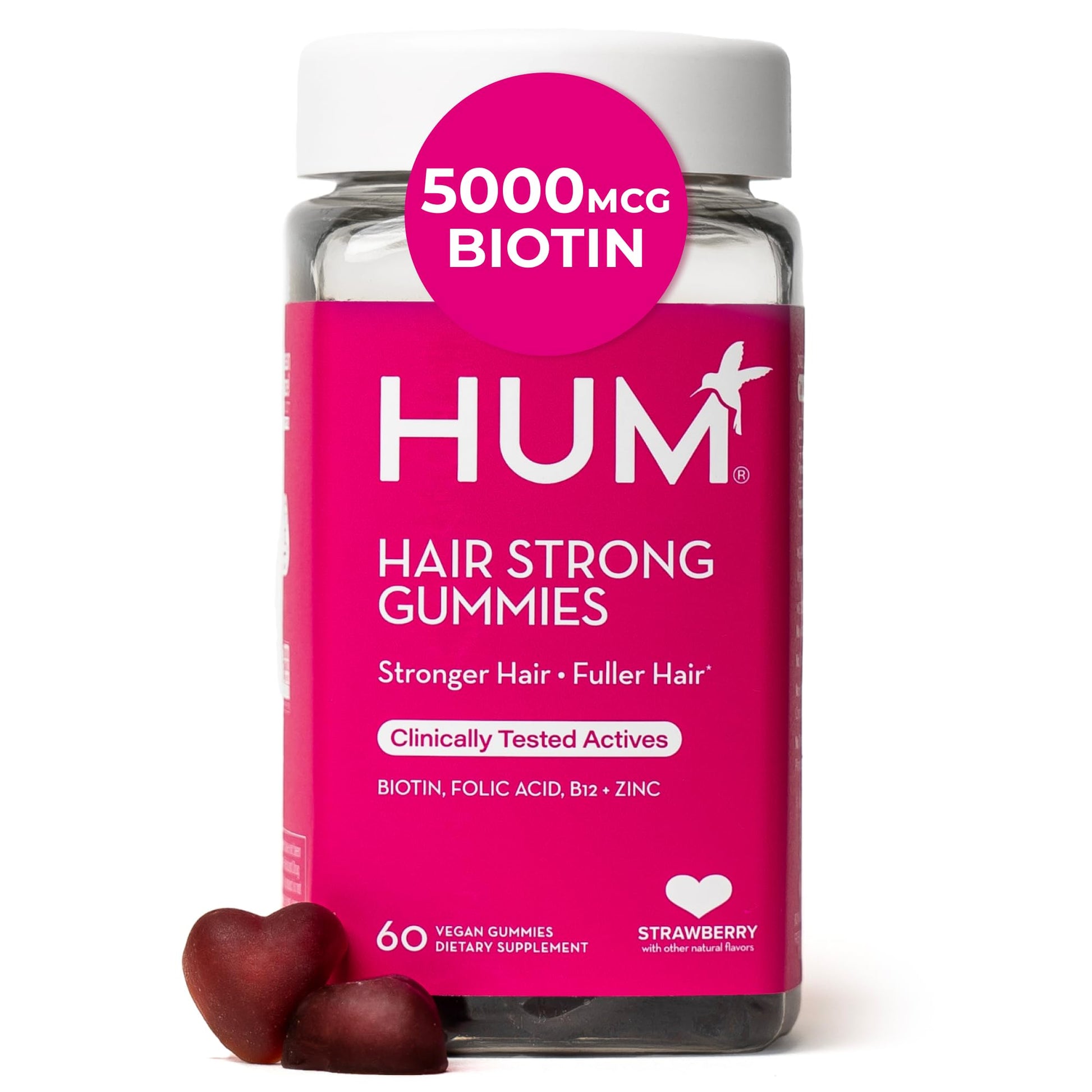 HUM Hair Strong Daily Hair Growth Gummies with Biotin, Zinc, Vitamin B12 to Support Growth, Folic Acid & Vitamin B12 Gummy Vitamins for Healthy Hair Support for Women and Men, 60 Gummies HUM Au supplements