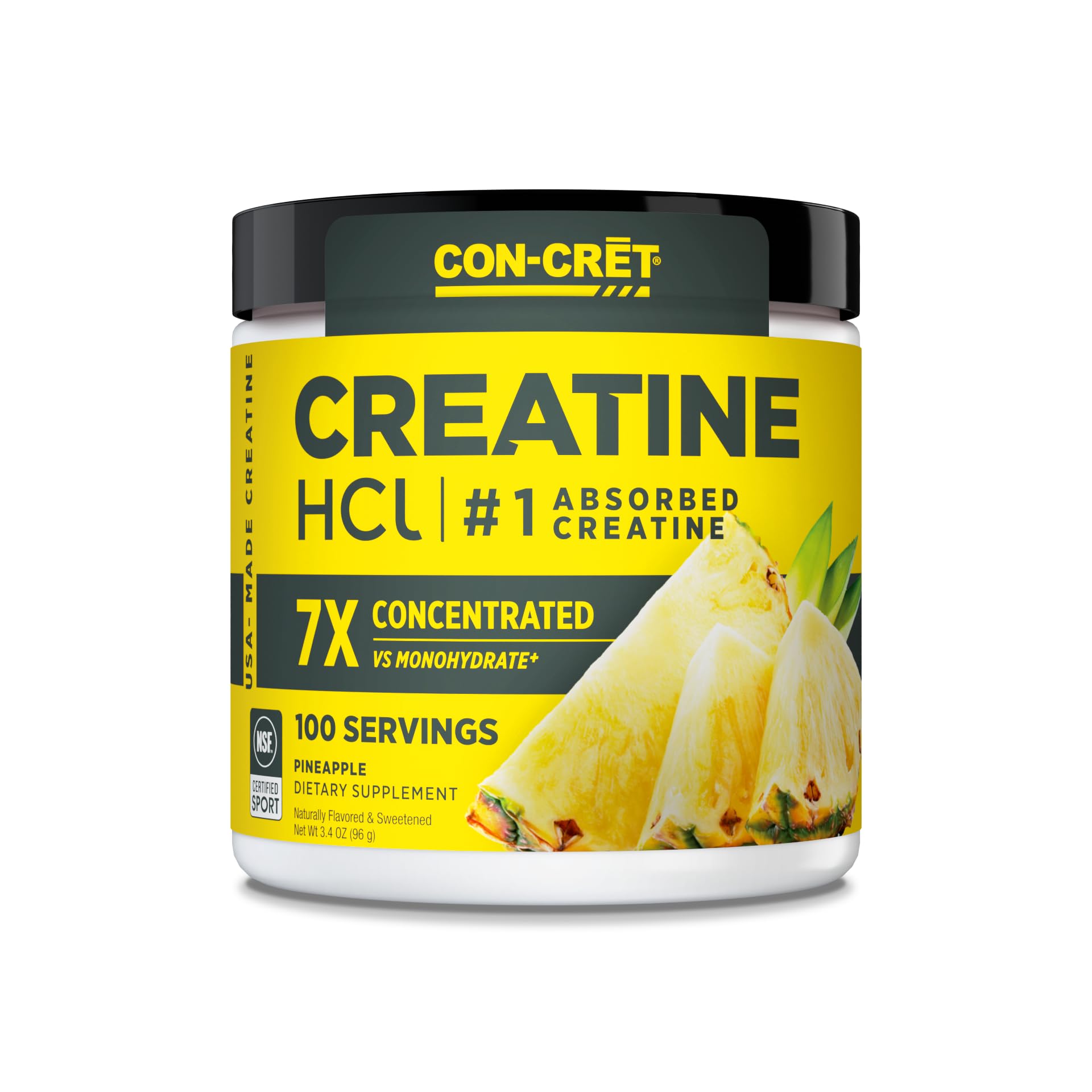 CON-CRET Creatine HCl Powder | Muscle, Cognitive, Cellular Energy Support | No Bloating or Cramps | USA Made & NSF Certified | Pineapple (100 Serving) CON-CRET Au supplements