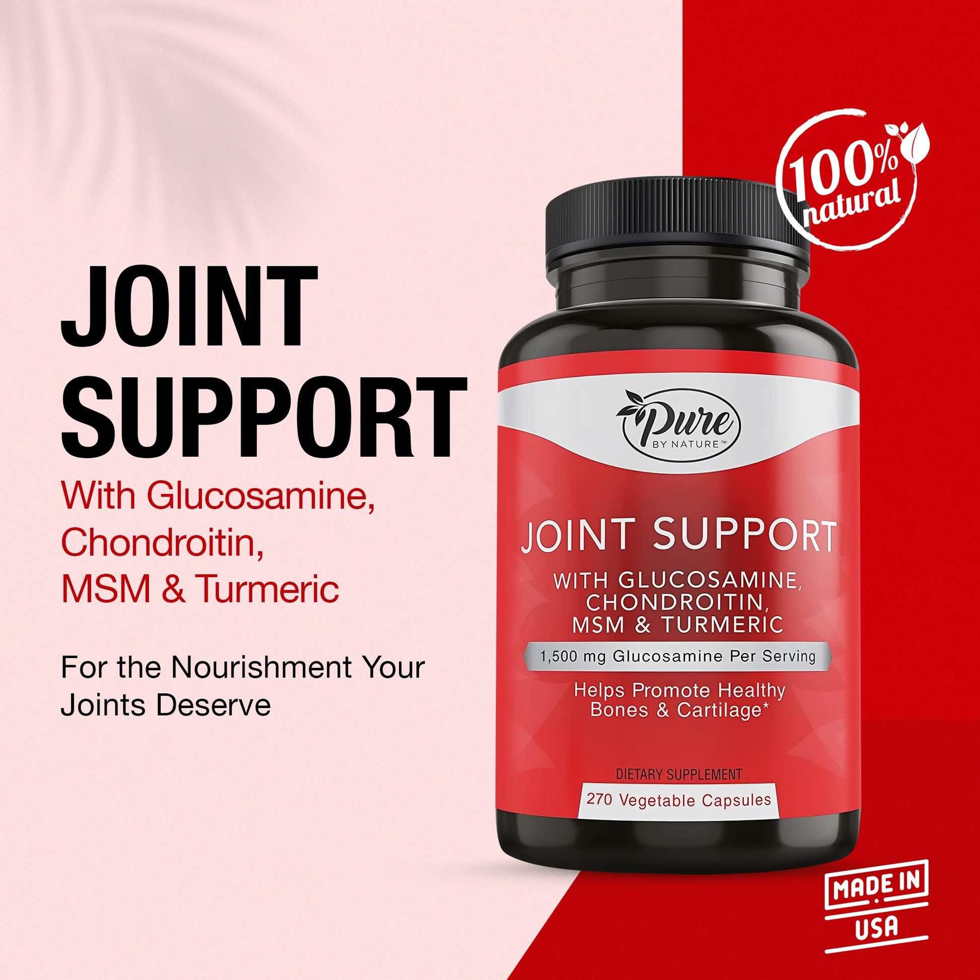 Pure By Nature Joint Support, Glucosamine with Chondroitin Turmeric MSM Boswellia Supplement, 270 Capsules Pure By Nature Au supplements