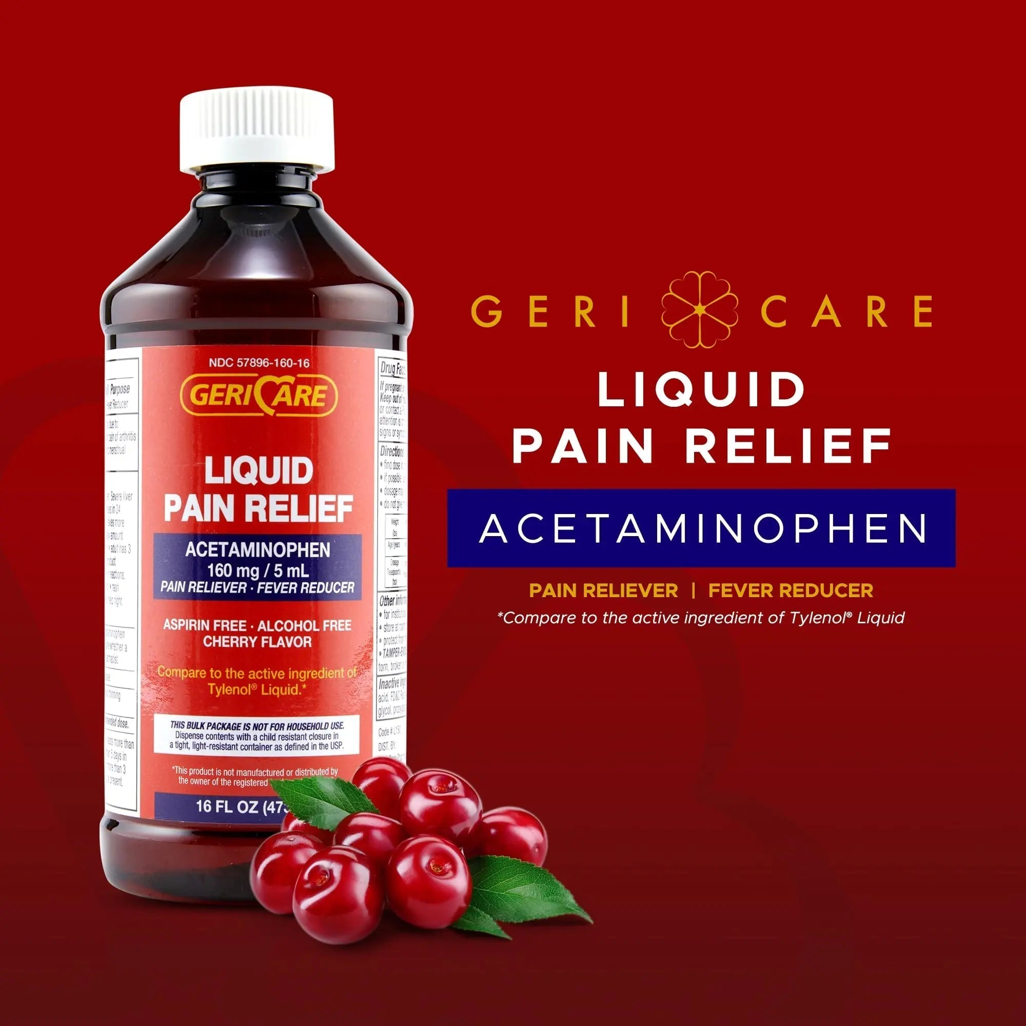 GeriCare Regular Strength Liquid Acetaminophen 160 mg, Pain Reliever, Fever Reducer, Aspirin & Alcohol Free, Cherry Flavored 16 Fl Oz (Pack of 2) GeriCare Au supplements