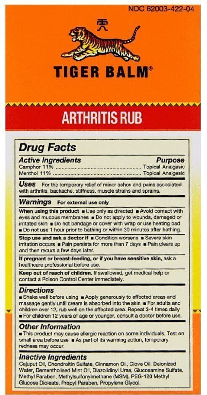 Tiger Balm Arthritis Rub, 4 Ounce -- 3 per case. Tiger Balm Au supplements