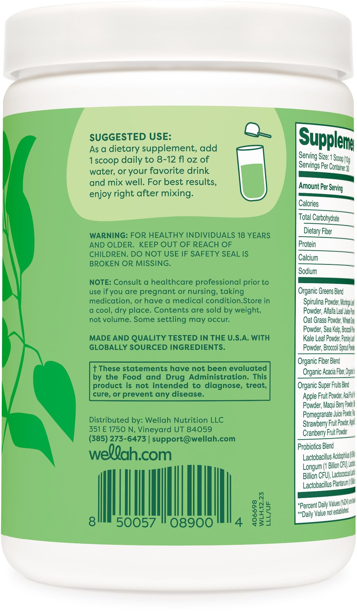 Wellah Leaf, Laugh, Love Super Greens Powder (Unflavored) 30 Servings - Superfood Supplement Drink Mix Wellah Au supplements