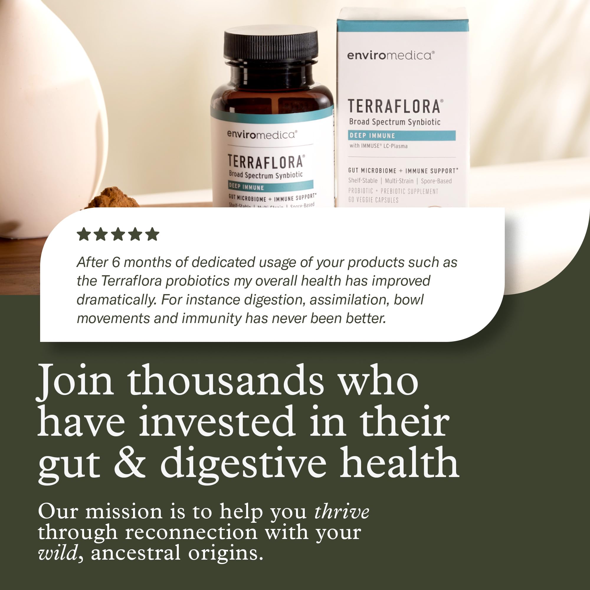 Terraflora Deep Immune Synbiotic- SBO Probiotic and Prebiotic, Immune Support, Gut Health, Soil Based Spore Pre and Probiotics for Women and Men, LC-Plasma, Bacillus Coagulans, Subtilis, 60 Capsules Enviromedica Au supplements