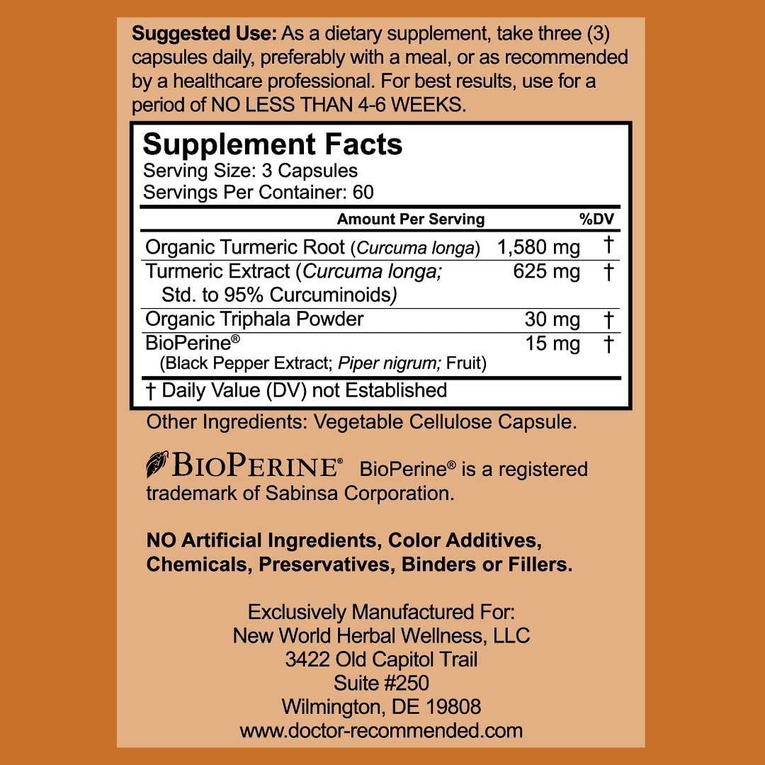 Turmeric Curcumin - 2250mg/d - Veggie Caps - 95% Curcuminoids with Black Pepper DOCTOR RECOMMENDED SUPPLEMENTS Au supplements