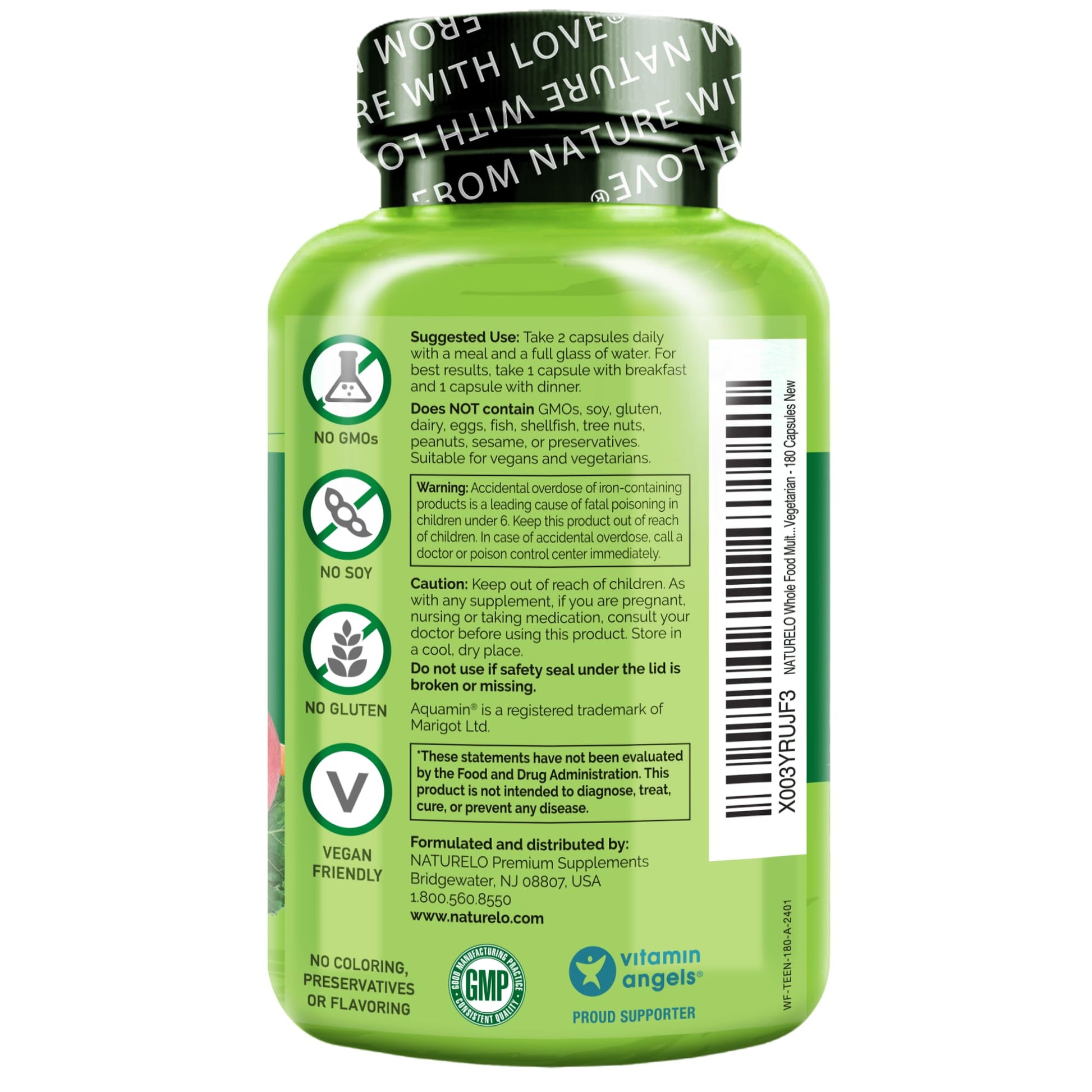 NATURELO Multivitamins for Teenage Girls/Boys, 180 Capsules, Whole Food Multivitamin with Minerals, Non-GMO, Vegetarian NATURELO Au supplements