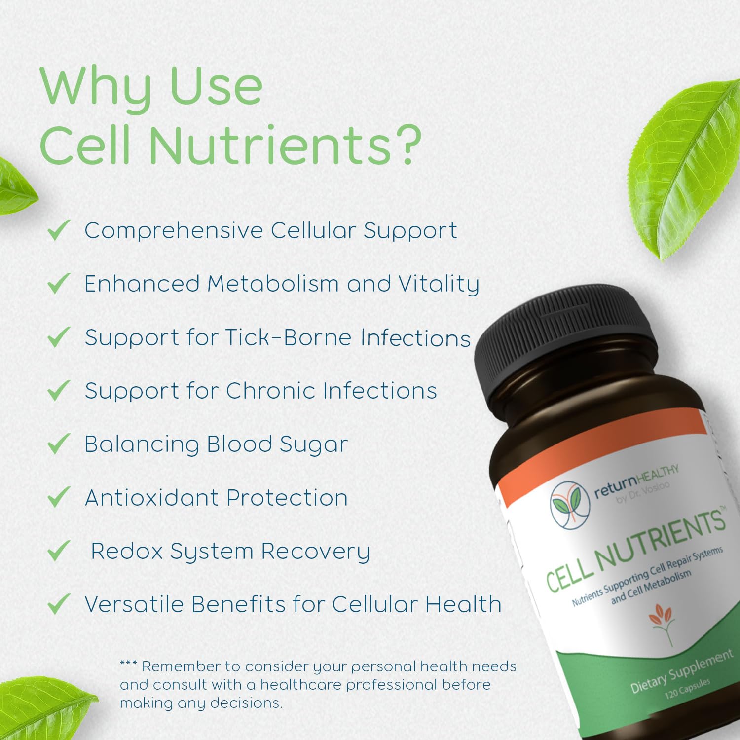 Return Healthy Cell Nutrients | Promotes Cell and Membrane Repair & Cell Metabolism | Helps Fight Tick-Borne Infections & More | Mitochondrial Supplements | Non-GMO, Vegan, 120 caps Return Healthy Au supplements