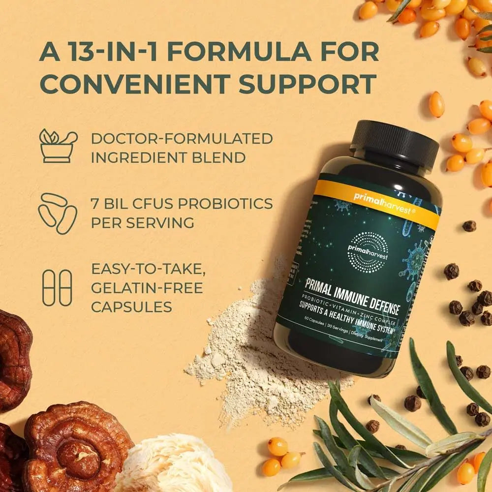 Primal Harvest Immune Defense 10-in-1 Supplement with Probiotics, Zinc, and Vitamins C, D3, K2, B6 Daily Immune Support for Adults Primal Harvest Au supplements