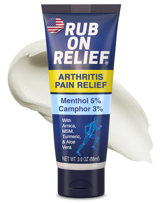 RUB ON RELIEF Arthritis Pain Relief Cream – 10-in-1 Non-Greasy Joints Pain Cream for Knees, Back, Neck, Hands, & Muscle Aches with Menthol, Camphor, Arnica, MSM & Turmeric Up to 8 Hours, 3oz (1 Pack) RUB ON RELIEFAu supplements