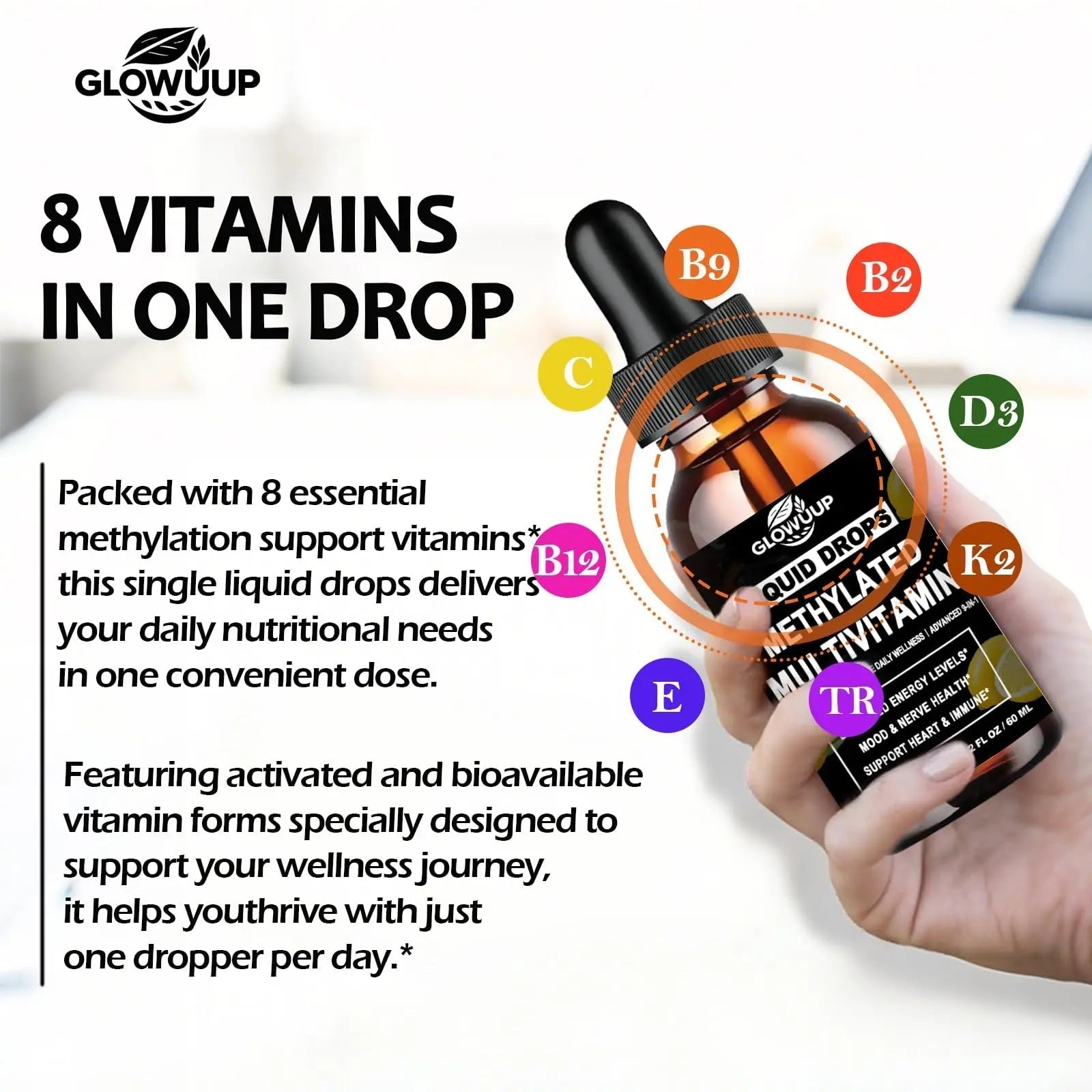Multivitamin for Women & Men, Methylated Multivitamins & Multiminerals liquid Drops with Methylfolate B12 B2 Vitamin C E D3 K2 GLOVVUUP Au supplements