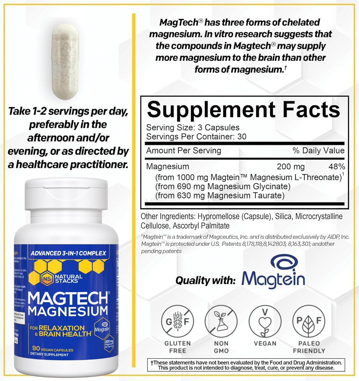 NATURAL STACKS Dopamine Brain Food + Magtech Magnesium Bundle - Chelated Magnesium Complex - Supports Brain Health & Mental Drive* - 150 Total Capsules NATURAL STACKS Au supplements