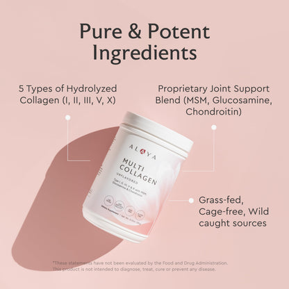 Alaya Multi Collagen Powder - Type I, II, III, V, X Hydrolyzed Collagen Peptides Protein Powder Supplement with MSM + GC (Unflavored) - NSF Certified - (40 Servings) Alaya Naturals buy supplements Au