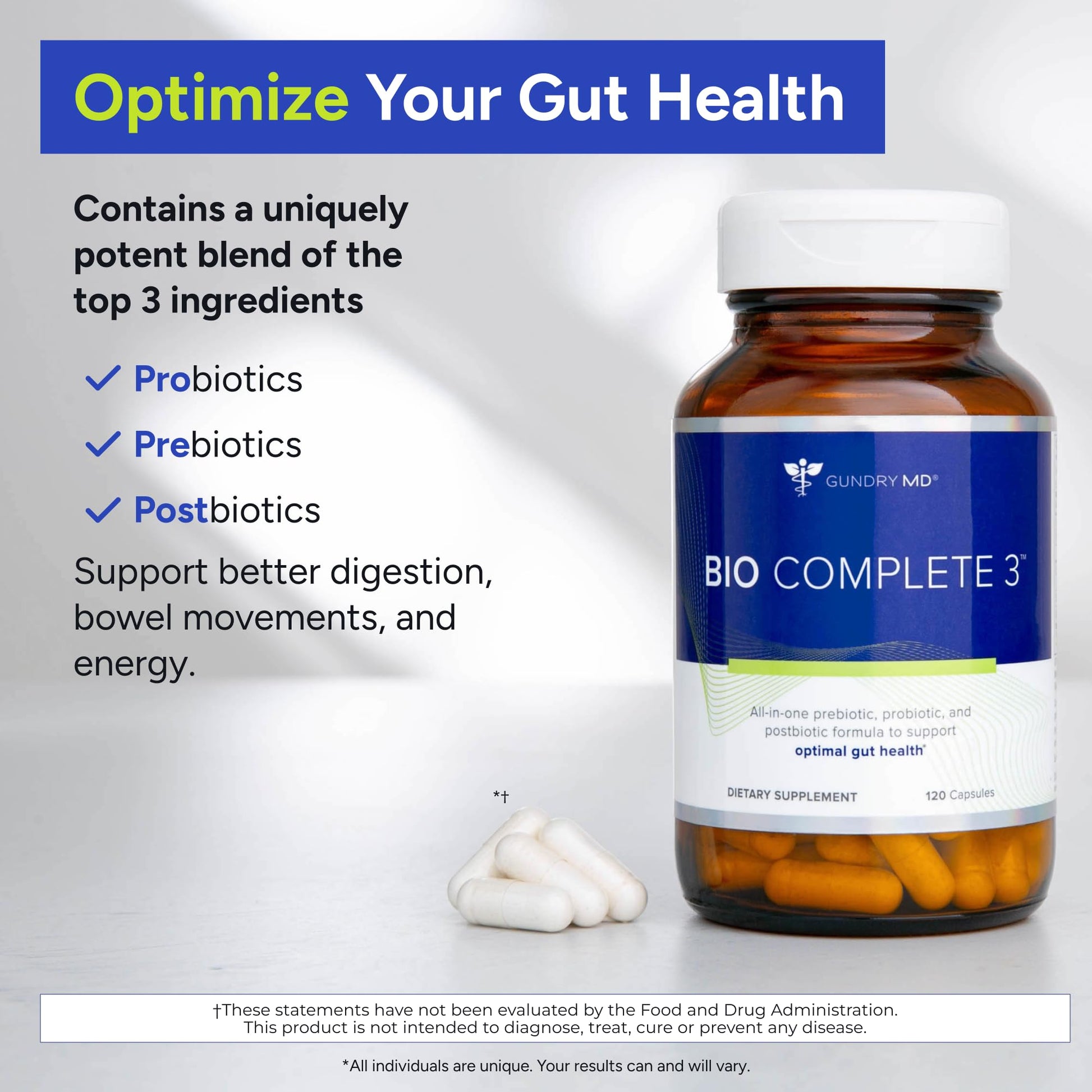 Gundry MD® Bio Complete 3, 3-in-1 Probiotics for Gut Health, Probiotic Supplements for Digestion, Supplement Supporting Bloating, Gas, Food Cravings, Energy Levels, Skin, and Focus, 30 Day Supply Gundry MD Au supplements