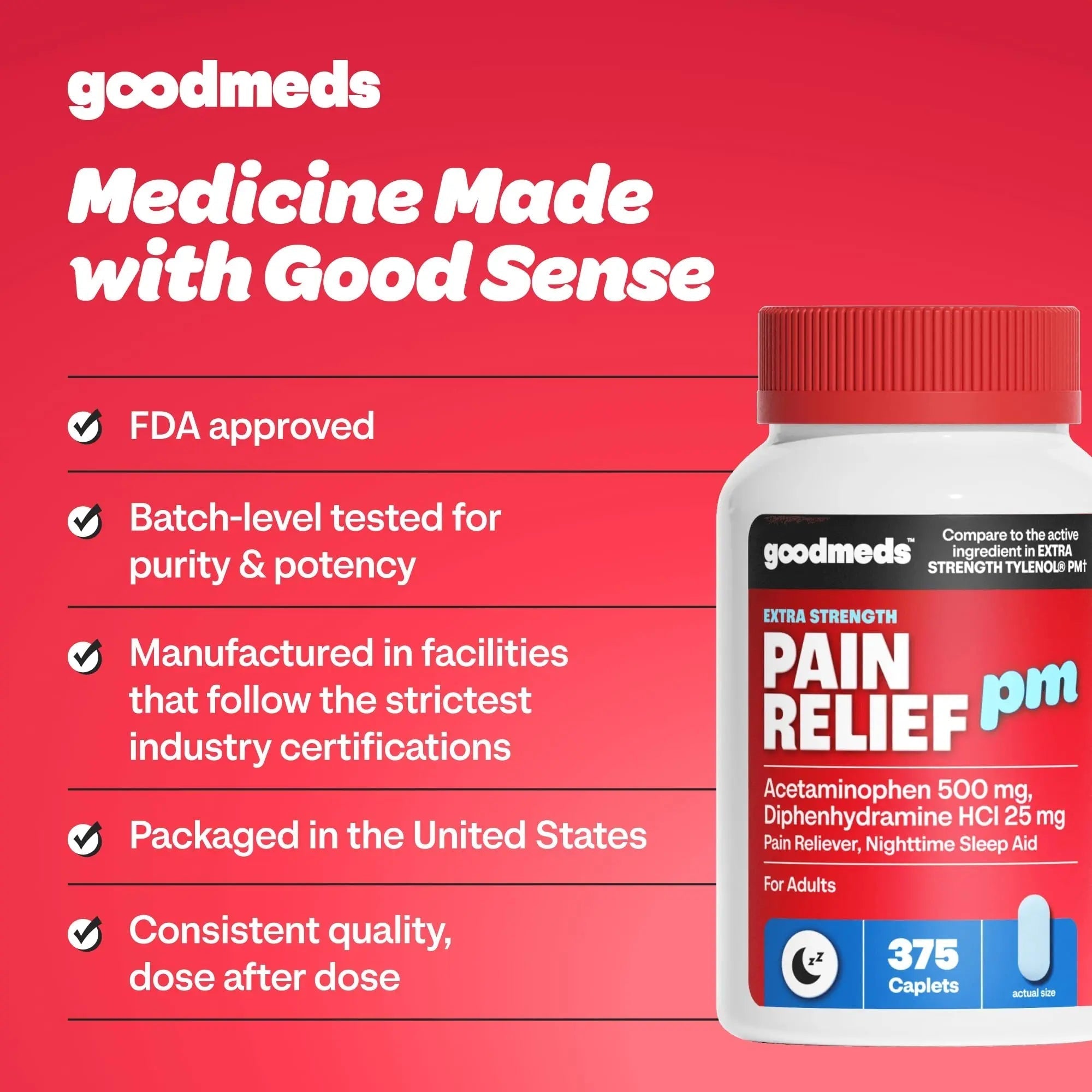 GoodMeds Compare to Tylenol PM PM Pain Reliever & Sleep Aid, Generic Acetaminophen 500mg, Fast-Acting, Extra Strength for Headaches, Migraines, Aches | Non-Habit Forming (375 Count) GoodMeds Au supplements