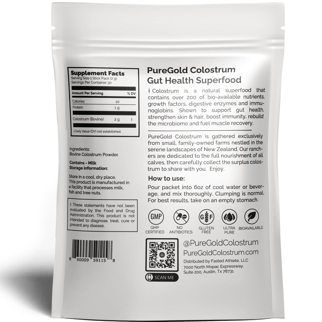 PureGold - Bovine Colostrum Powder - 100% Pure New Zealand Grass Fed, Supports Gut Health, Skin, Hair, & Immunity – Colostrum Supplement, Unflavored, 30 Travel Packets Fasted Athlete Au supplements