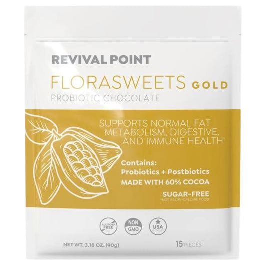 Revival Point Florasweets Gold Chocolate Bites with Probiotic + Postbiotic Stains DE111 & BPL1 - Indivally Wrapped - Supports Digestive & Gut Health Bacillus subtilis (1) Revival PointAU supplements