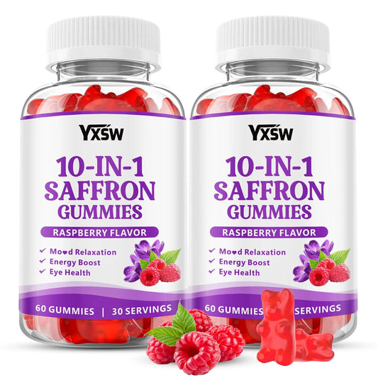 YXSW Saffron Gummies, Saffron Supplements for Kids & Adults with Ashwagandha, L-Theanine, Lemon Balm, Vitamin D3, B6, Magnesium & Zinc - Support Focus, Relaxation, Raspberry Flavor, 120 Count YXSWAU supplements