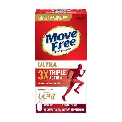 Move Free Ultra Triple Action Joint Support Supplement - Type II Collagen Boron & Hyaluronic Acid - Supports Joint Comfort, Cartiliage & Bones in 1 Tiny Pill Per Day, 30 Tablets (30 servings)* Move FreeAU supplements