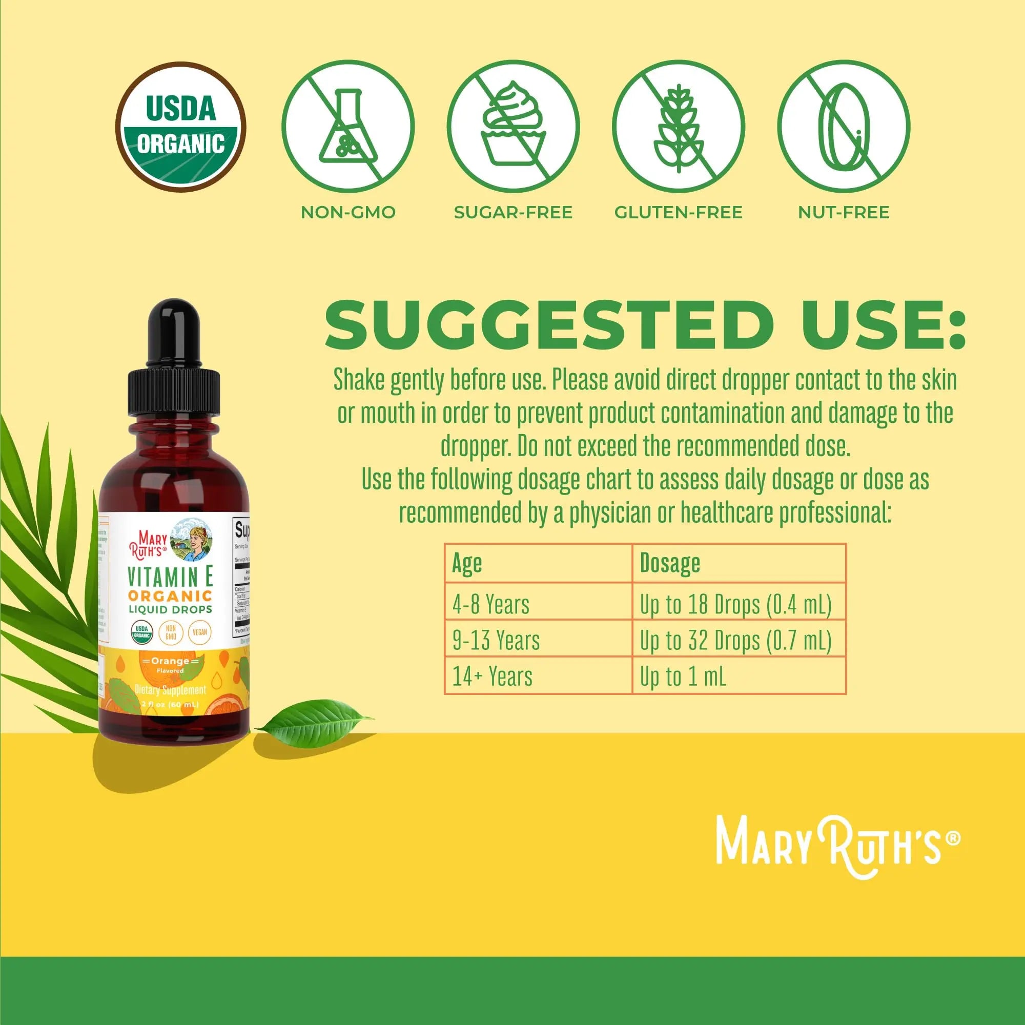 MaryRuth Organics USDA Vitamin E Liquid Drops 2 Month Supply | Bone and Joint Health | Cognitive Health for Adults and Kids | Sugar Free, Vegan, Non-GMO, Gluten Free | 2 Ounces MARYRUTH'S Au supplements