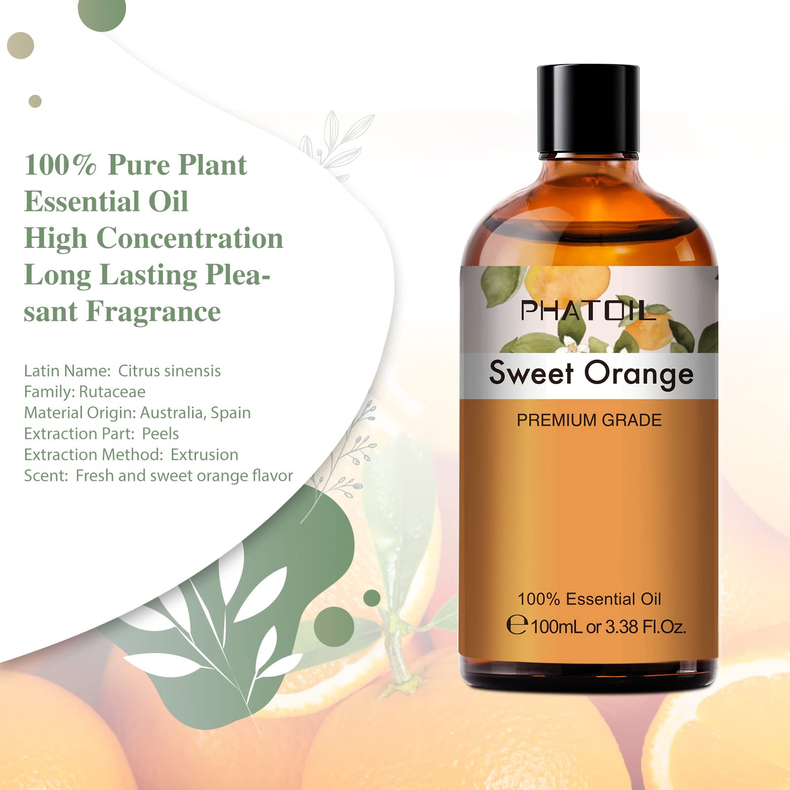 PHATOIL Sweet Orange Essential Oil 100ML, Pure Premium Grade Sweet Orange Essential PHATOIL Au supplements