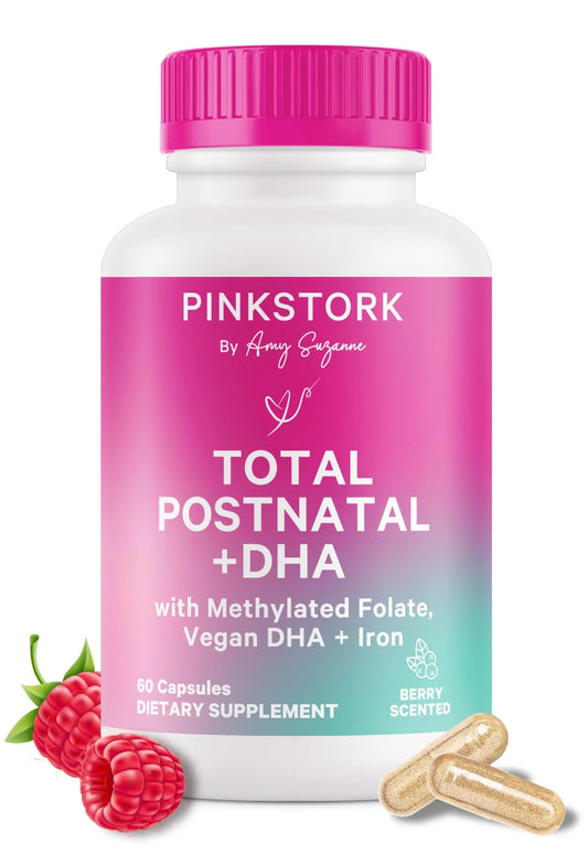 Pink Stork Total Postnatal Vitamins for Women | Vegan DHA, Iron, Folate, B12 | Postpartum Recovery Essentials | Lactation Support for Breastfeeding Moms Pink StorkAU supplements