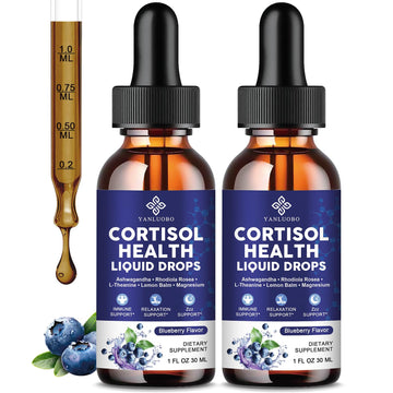 Cortisol Supplements for Women - Cortisol Manager Liquid Drops with Magnesium, Ashwagandha & Rhodiola rosea, L-theanine - Promotes Relaxation & Better Sleep, Mood, Blueberry Flavors, 1FL.OZ(2PC) YANLUOBO Au supplements