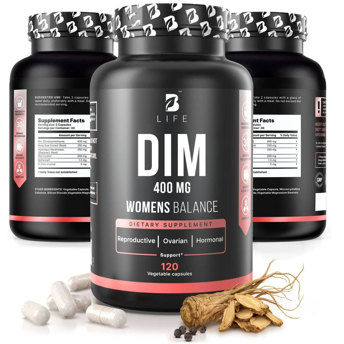 B Life Company DIM Supplement 400 mg with Myo & D-Chiro Inositol, Dong Quai – Hormone Balance for Women – Fertility Supplements – Inositol Supplement - 120 Caps B Life Company uk supplements