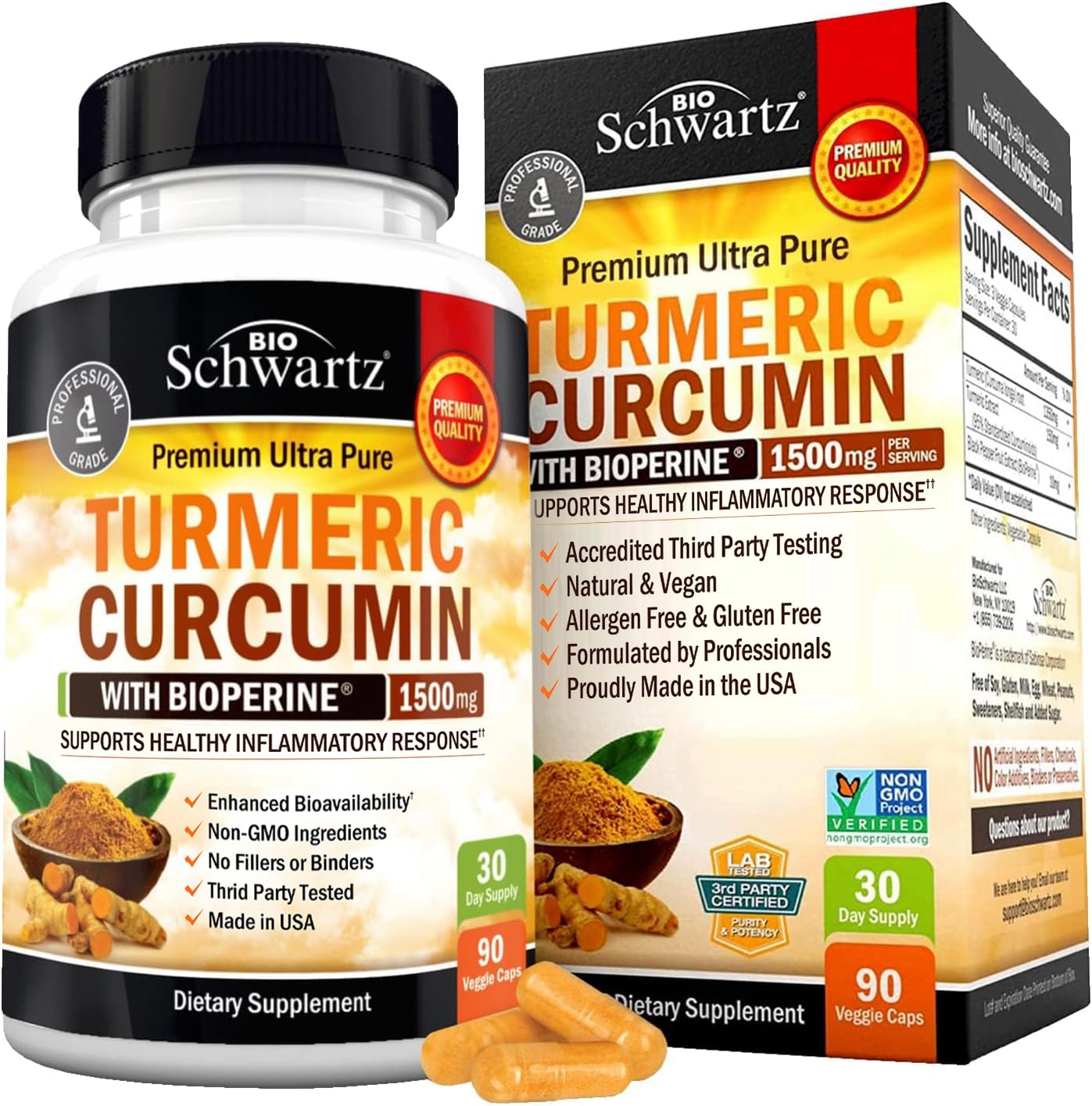 Turmeric Curcumin with Black Pepper Extract 1500mg - High Absorption BioSchwartz Au supplements