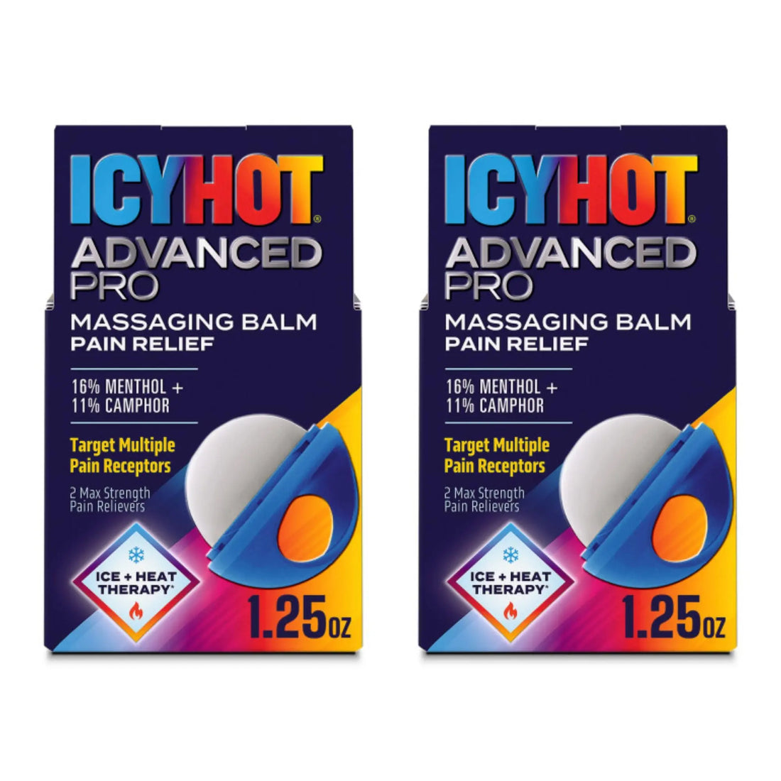 Icy Hot Advanced PRO Pain Relief Massaging Balm, Fast-Acting Max Strength Pain Relief with Menthol 16% and Camphor 11% for Backaches, Joints, Muscle Strains and Arthritis, 1.25 oz, 2 pk Icy Hot uk supplements