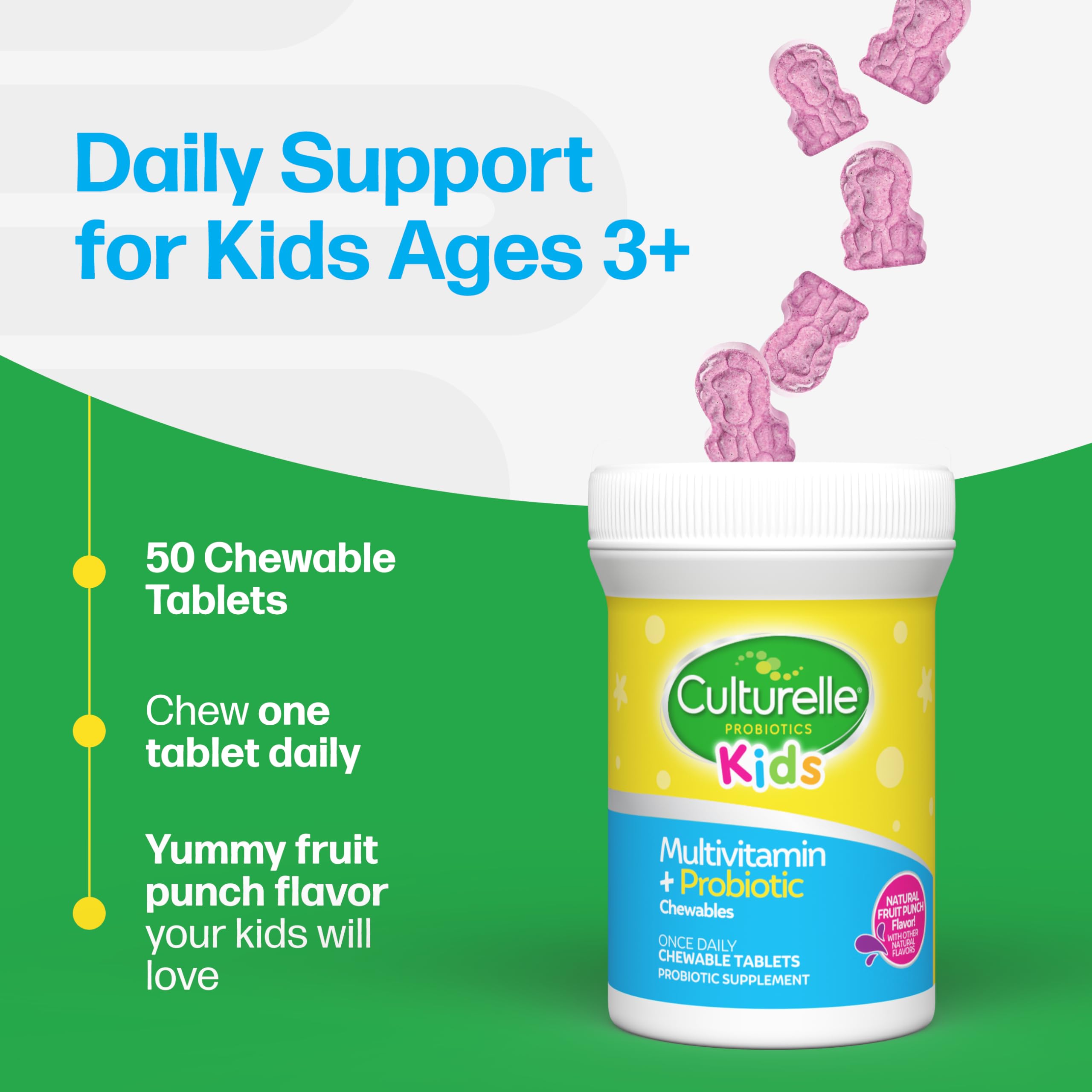Culturelle Kids Complete Chewable Multivitamin + Probiotic For Kids, Ages 3+, 50 Count, Digestive Health, Oral Health & Immune Support CulturelleBuy Supplements Australia