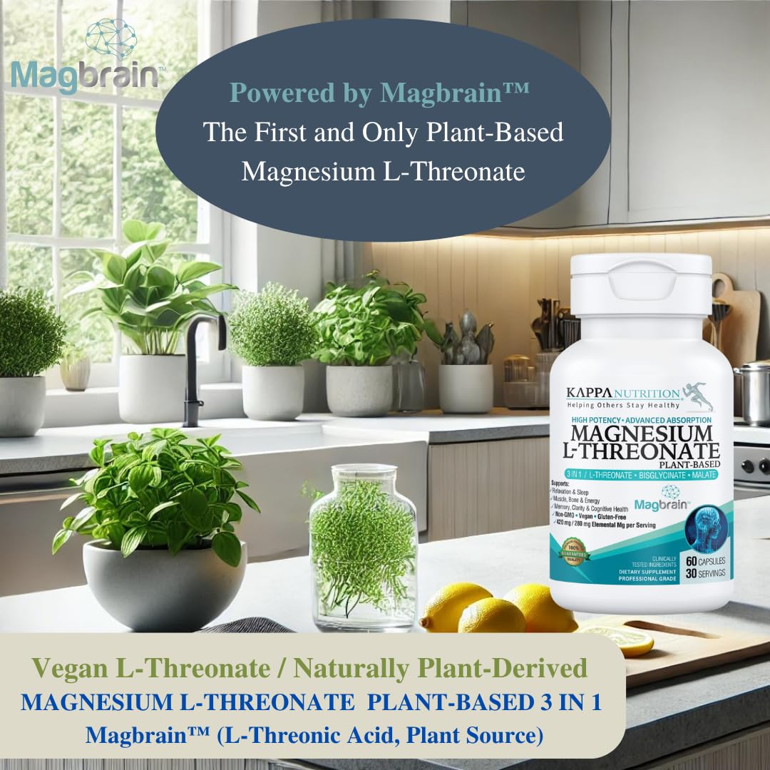 Kappa Nutrition Powered by Magbrain™ Magnesium L-Threonate Plant-Based, 60 Vegan Capsules, 420mg Elemental Magnesium (3 Capsules) from 2,253mg, Brain, Sleep & Muscle Support. KAPPA NUTRITION Au supplements